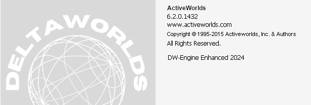 DeltaWorlds client introduction screen with copyrights